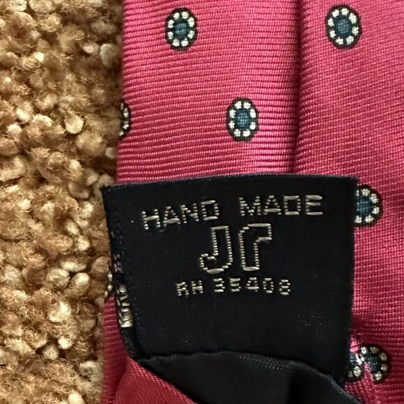 Norton Ditto Men's Neck Tie Silk Pink Fuchsia Abstract Spotted Hand Made - Picture 3 of 5